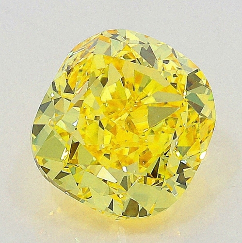 0.71 carat, Fancy Vivid Yellow , Cushion shape, SI1 Clarity, GIA