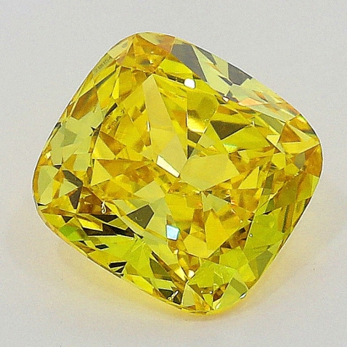 0.43 carat, Fancy Vivid Yellow , Cushion shape, VS2 Clarity, GIA
